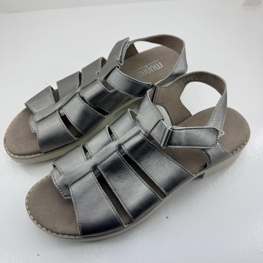Munro Marley Women's Size 10 M Metallic Silver Leather Fisherman Comfort Sandals